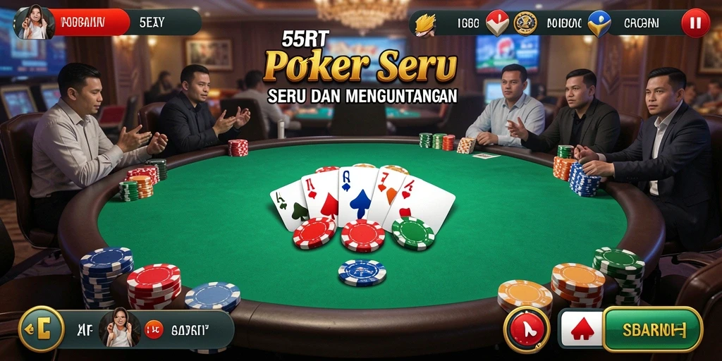 Screenshot menunjukkan gameplay seru Poker di 55RT.