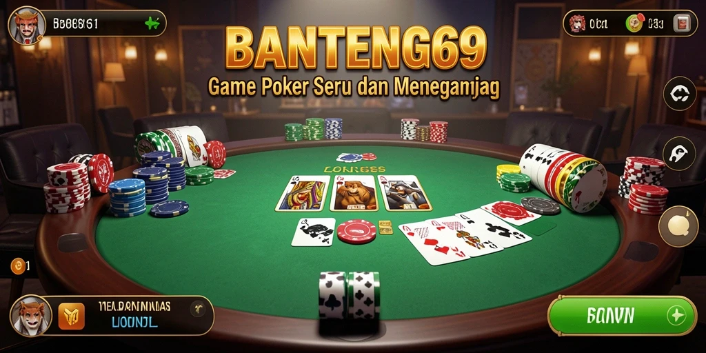 Tampilan utama gameplay BANTENG69 dengan suasana Poker yang intens.