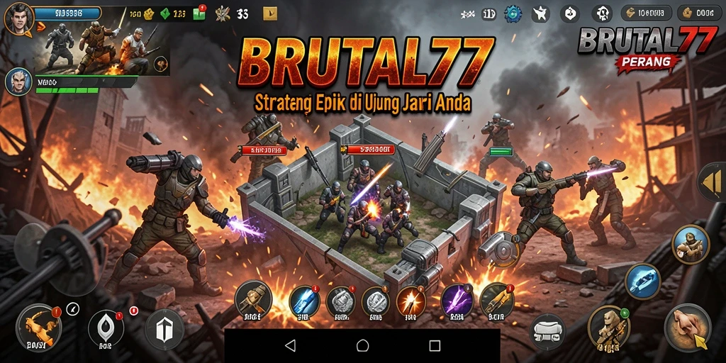 Screenshot utama dari gameplay <strong>BRUTAL77</strong> yang menunjukkan aksi strategis mendebarkan.