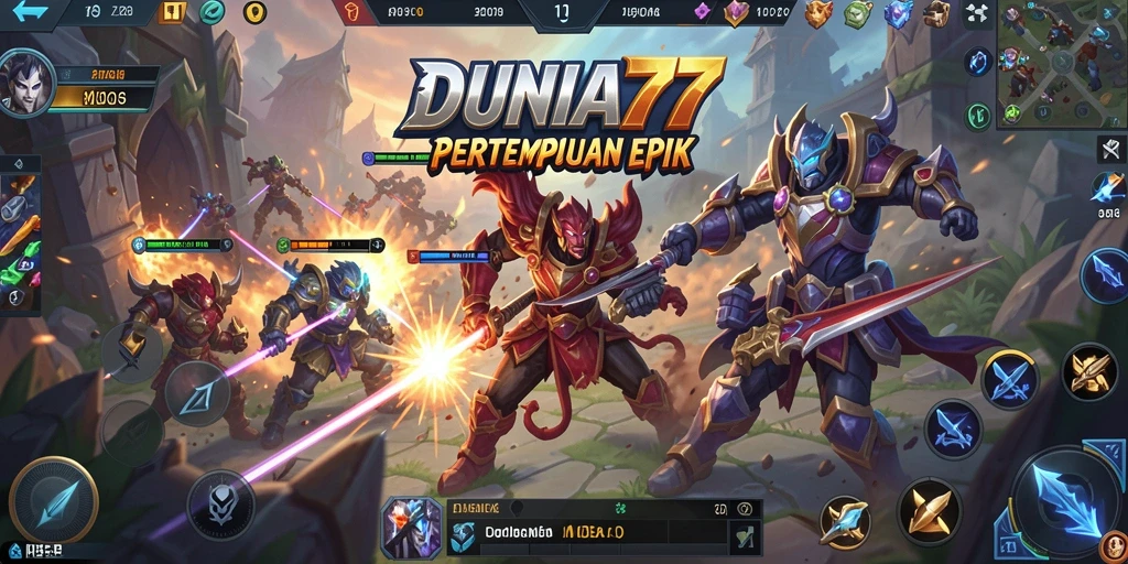 Tangkapan layar menunjukkan aksi pertempuran MOBA yang mendebarkan.