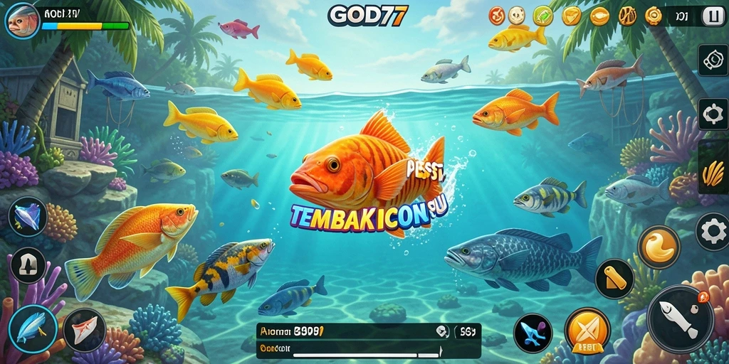 Screenshot gameplay GOD77 yang menunjukkan aksi seru Tembak Ikan.