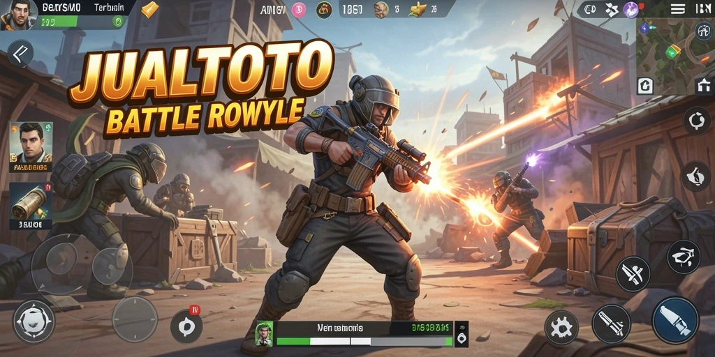 Tangkapan layar dari gameplay JUALTOTO yang penuh aksi di arena Battle Royale.