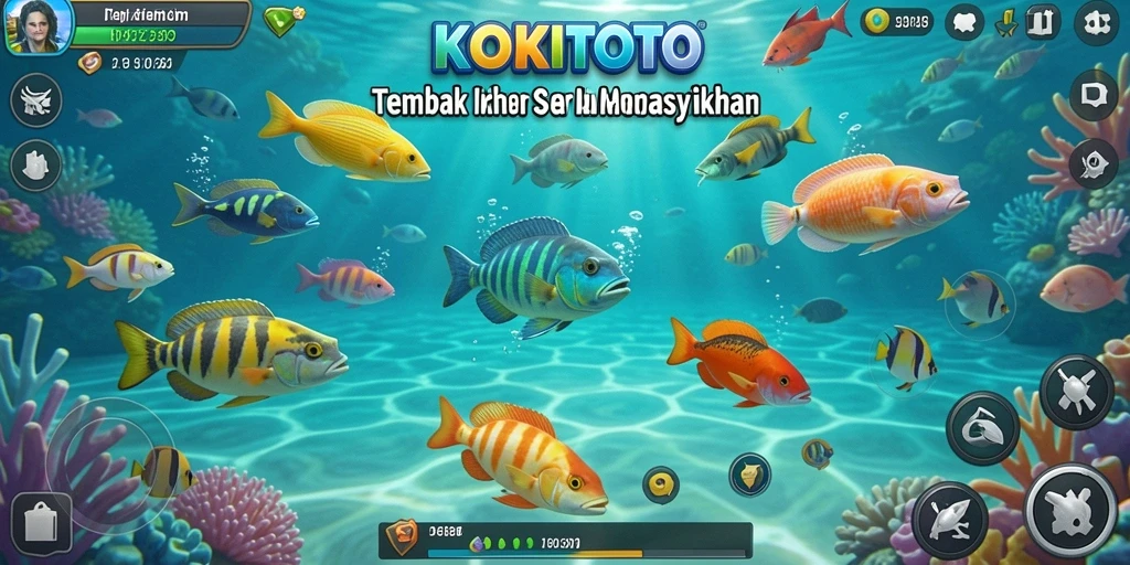 Screenshot gameplay KOKITOTO dengan aksi menangkap ikan.