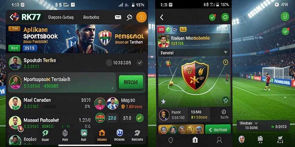 Screenshot gameplay RK77 menampilkan taruhan olahraga secara langsung.