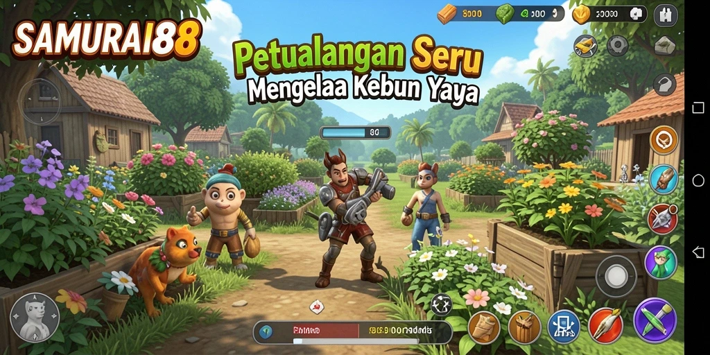 Tampilan gameplay SAMURAI88 menunjukkan kebun yang subur dan aktif.